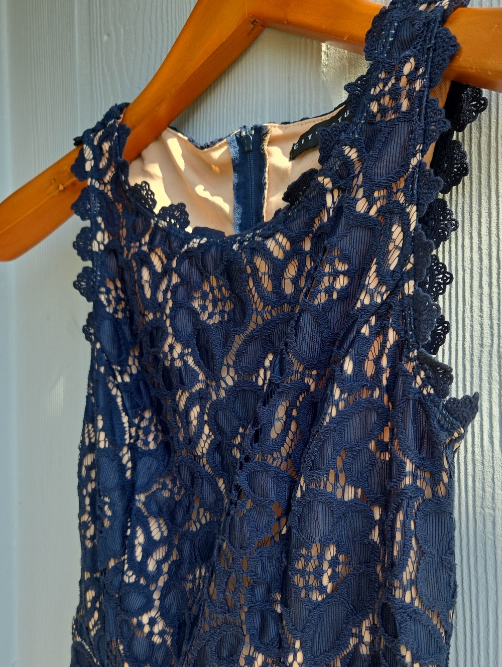 City Studio | Navy Blue Lace Fit & Flare Dress (Junior's 1) - Picture 3 of 8